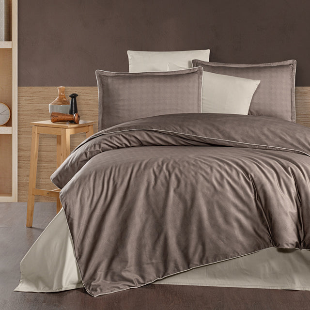 3D Спално бельо с памучен сатен – дървесно кафяво