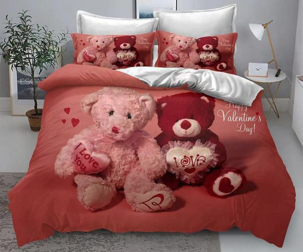 3D Единично спално бельо – розово с мечета