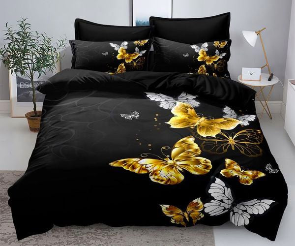 3D Единично спално бельо – черен фон с красиви пеперуди
