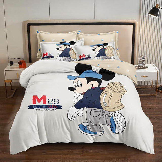 3D Единично спално бельо – бяло и бежово с Мики Маус