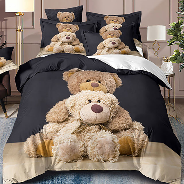 3D Единично спално бельо - тъмносиво с мечета