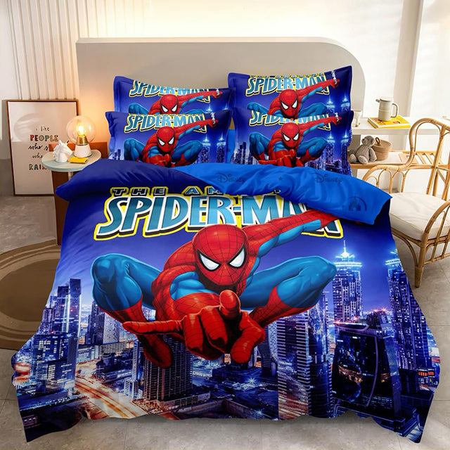 3D Единично спално бельо - тъмносиньо със Спайдърмен