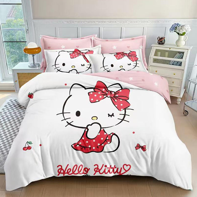 3D Единично спално бельо - бял цвят с Hello Kitty