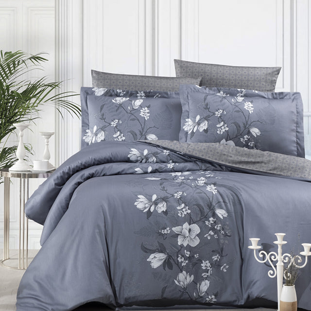 Спално бельо с 2 плика от памучен сатен - EVAN INDIGO