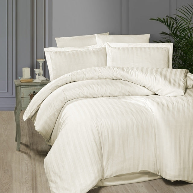 Спално бельо с 2 плика от памучен сатен - BROAD LINE CREAM