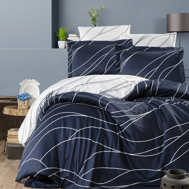 Спално бельо с 2 плика от памучен сатен - MESY NAVY BLUE