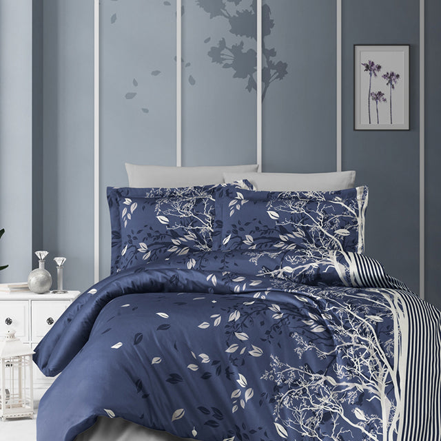 Спално бельо с 2 плика от памучен сатен - LIVING NAVY