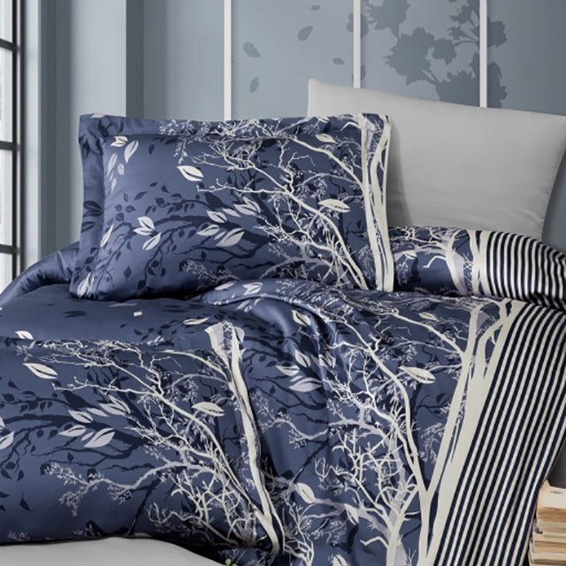 Спално бельо с 2 плика от памучен сатен - LIVING NAVY