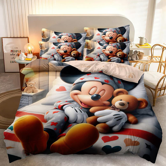 3D Спално бельо от 100% памук - бежово с Мики Маус