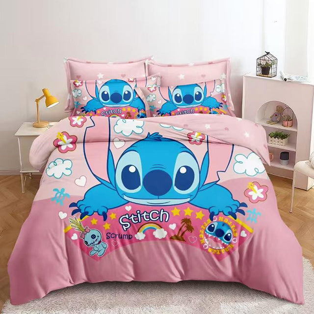 3D Спално бельо от 100% памук - розово със Стич - S6-143