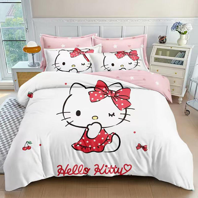 3D Спално бельо от 100% памук - бял цвят с Hello Kitty