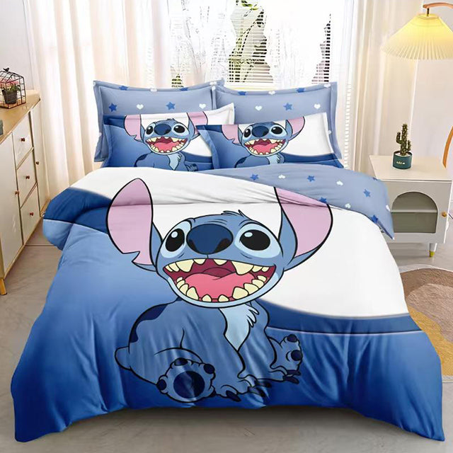 3D Спално бельо от 100% памук - син цвят със Стич