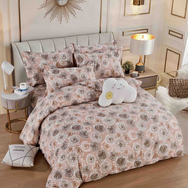 Спално бельо от 100% памук - бледорозово с рози - F6-156