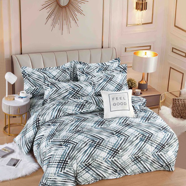 Спално бельо от 100% памук - бяло и тюркоазено на линии - F6-152