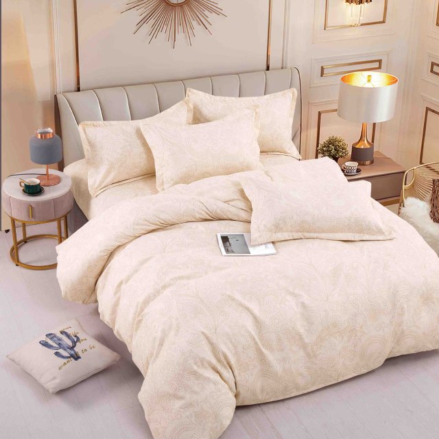 Спално бельо от 100% памук - крем с листа - F6-220