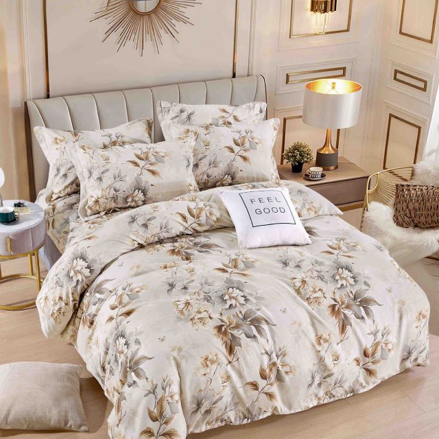 Спално бельо от 100% памук - шампанско с цветя - F6-151