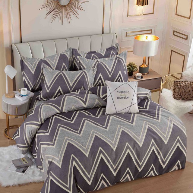 Спално бельо от 100% памук - светло и тъмносиво на зигзаг - F6-155