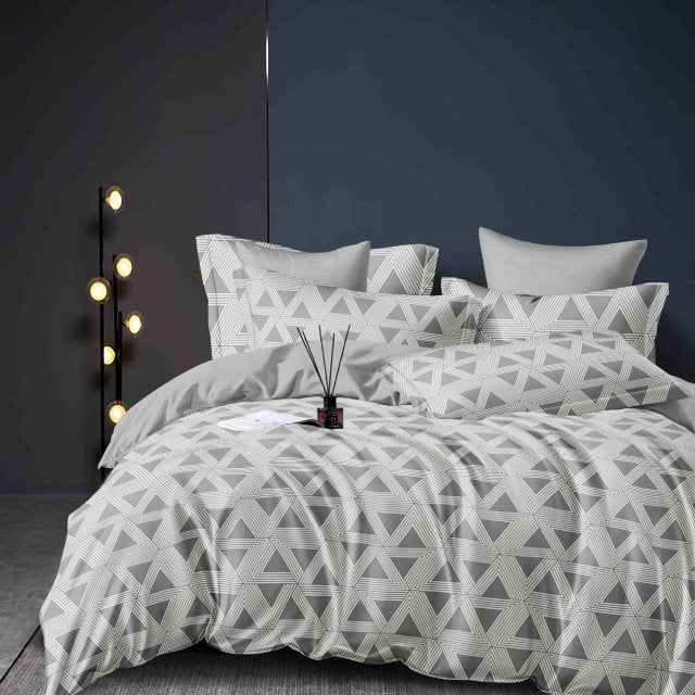Спално бельо от 100% памук - светлосиво с триъгълници - F6-127