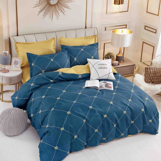 Спално бельо от 100% памук - тюркоазено и златно с орнаменти - F6-148