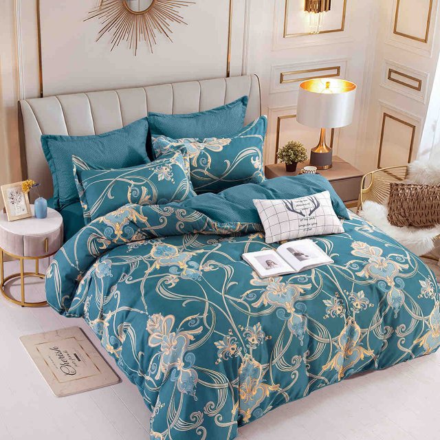 Спално бельо от 100% памук - тюркоазено със златни орнаменти - F6-224