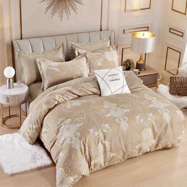 Спално бельо с ластик - кафяво с орнаменти - F7-212