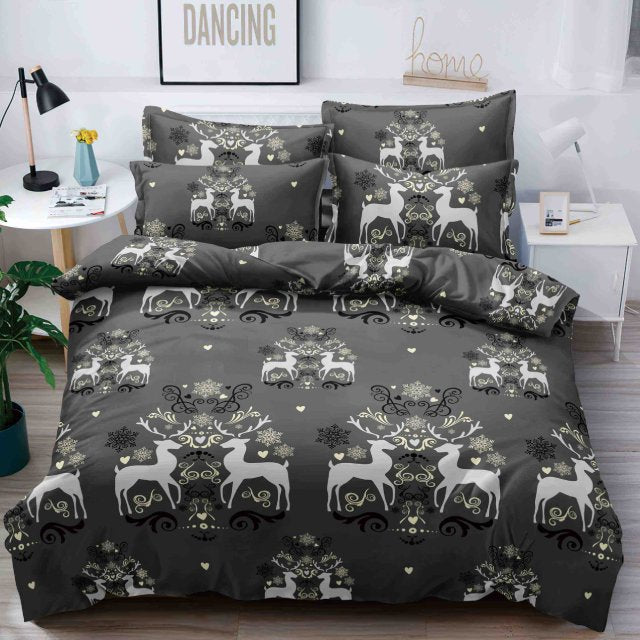 Спално бельо с ластик - сиво с еленчета - F7-205
