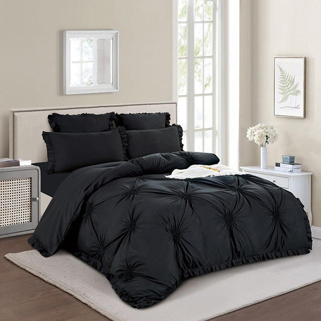 Едноцветно спално бельо с ластик от 100% памук – черно