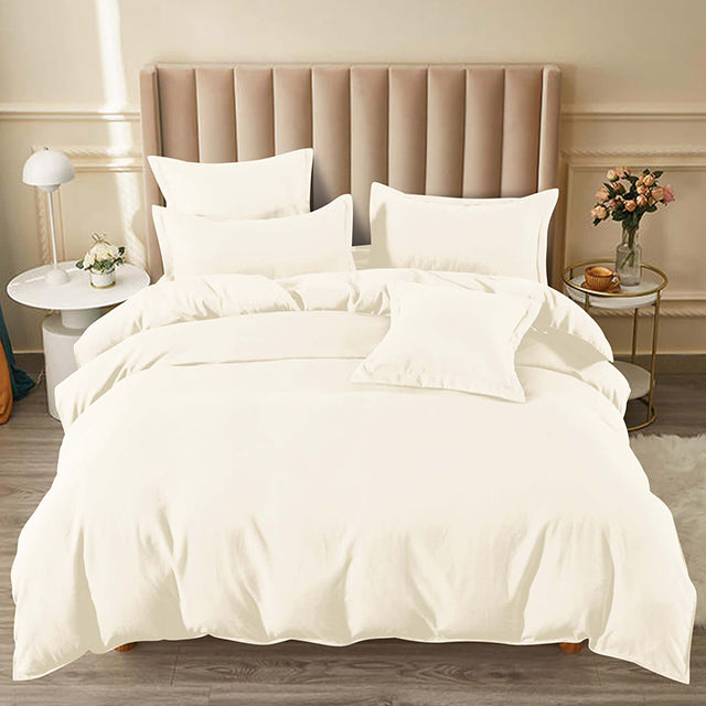 Едноцветно спално бельо с ластик - цвят крем