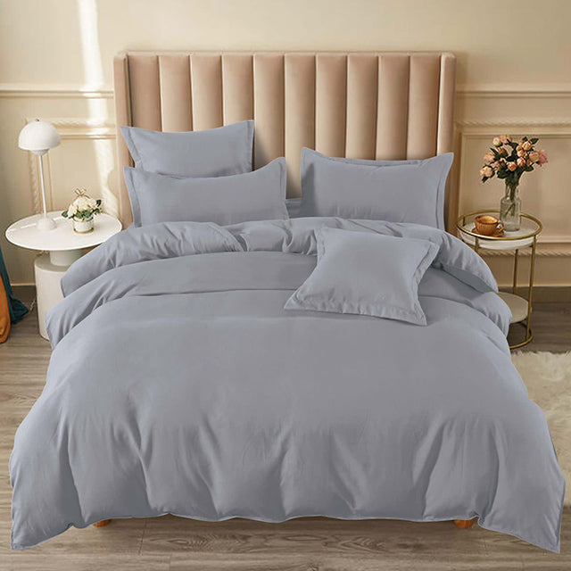 Едноцветно спално бельо с ластик - тъмносиво