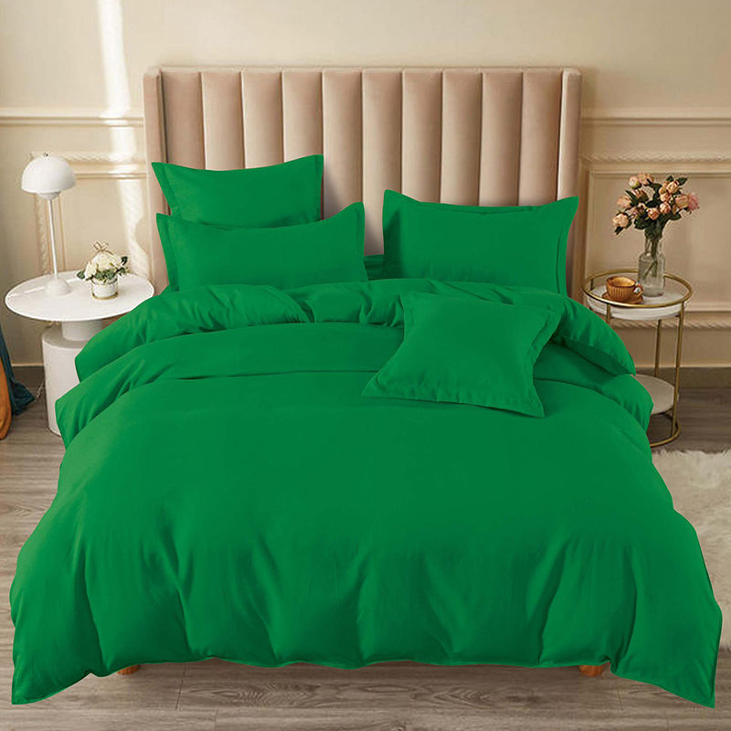 Едноцветно спално бельо с ластик - тъмнозелено