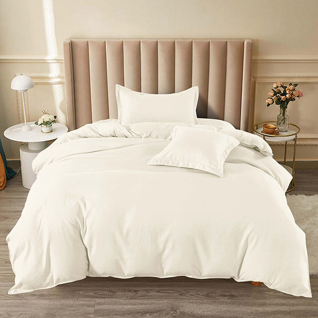 Единично спално бельо с ластик от 100% памук – бежово