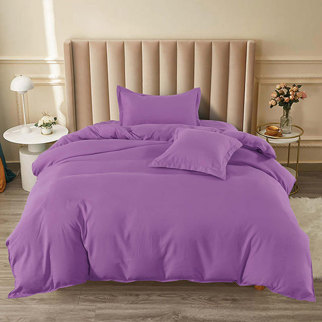 Единично спално бельо с ластик от 100% памук – светлолилаво