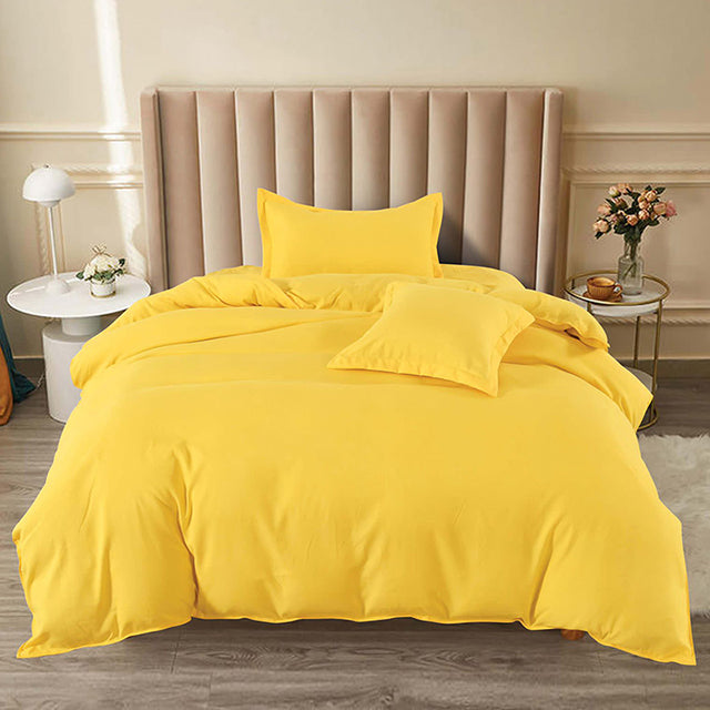 Единично спално бельо с ластик от 100% памук – жълто