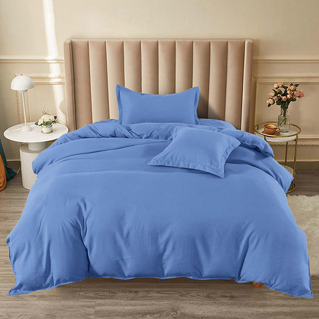 Единично спално бельо с ластик от 100% памук – синьо
