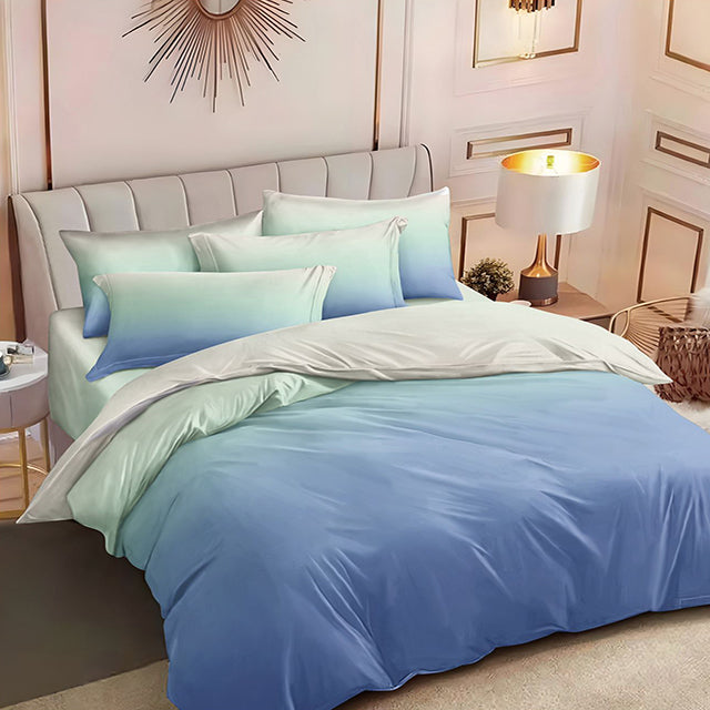 Спално бельо от 100% памук с ластик - светлосиньо с омбре ефект