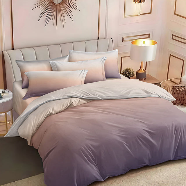 Спално бельо от 100% памук с ластик - светлолилаво с омбре ефект