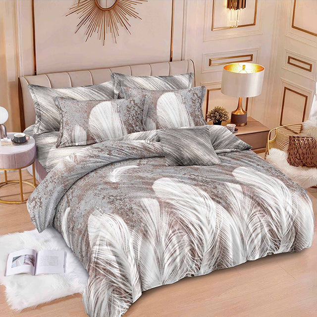 Спално бельо от 100% памук с ластик - сиво с пера