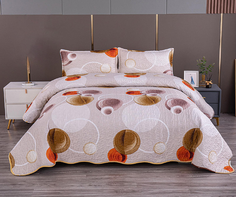 Двулицево спално бельо от 100% памук – бежово с кръгове