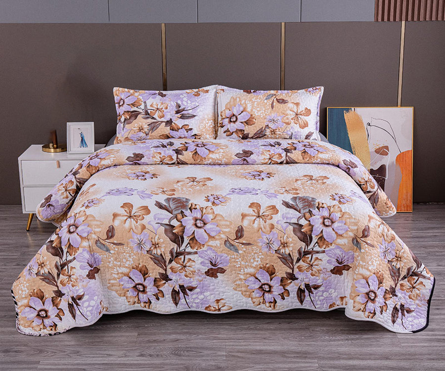 Двулицево спално бельо от 100% памук – бяло и бежово с цветя