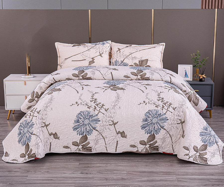 Двулицево спално бельо от 100% памук – бели и сини цветя