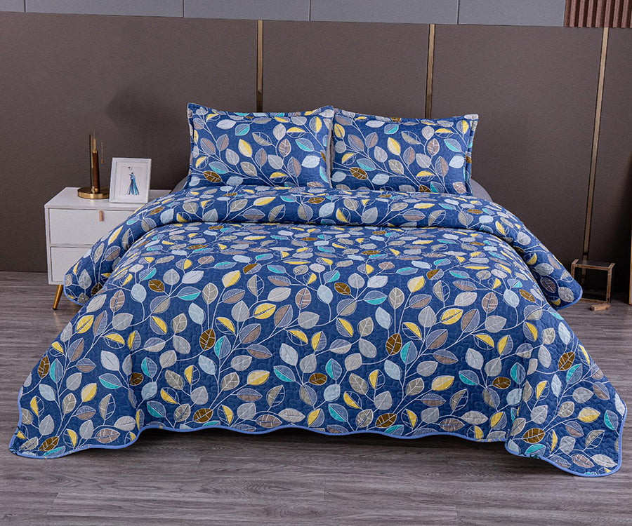 Двулицево спално бельо от 100% памук – тъмносиньо с цветя