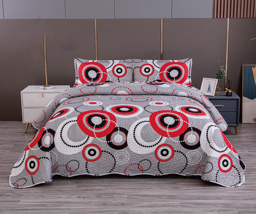 Двулицево спално бельо от 100% памук – сиво с червени и черни кръгове