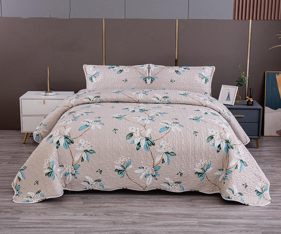 Двулицево спално бельо от 100% памук – цвят шампанско с цветя