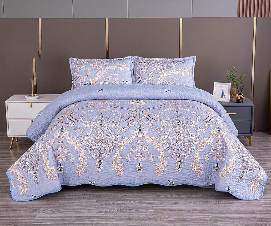 Двулицево спално бельо от 100% памук – светлосиньо с орнаменти