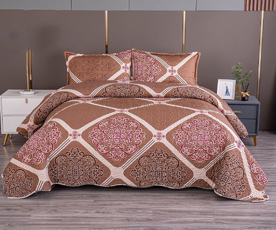 Двулицево спално бельо от 100% памук – кафяво с орнаменти