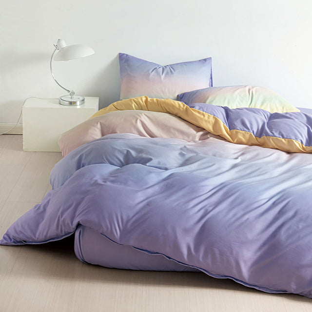 Единично спално бельо с ластик – синьо сиво с омбре ефект