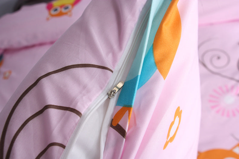 Спално бельо от 100% памук - розово с бухали