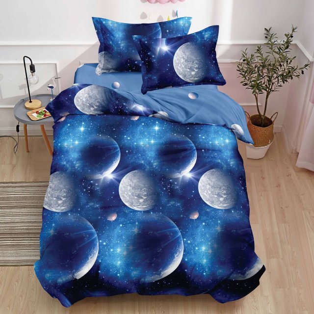Единично спално бельо от 100% памук – тъмносиньо с луни