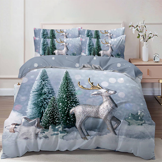 Коледно спално бельо от 100% памук 6 части – сив цвят с коледни мотиви