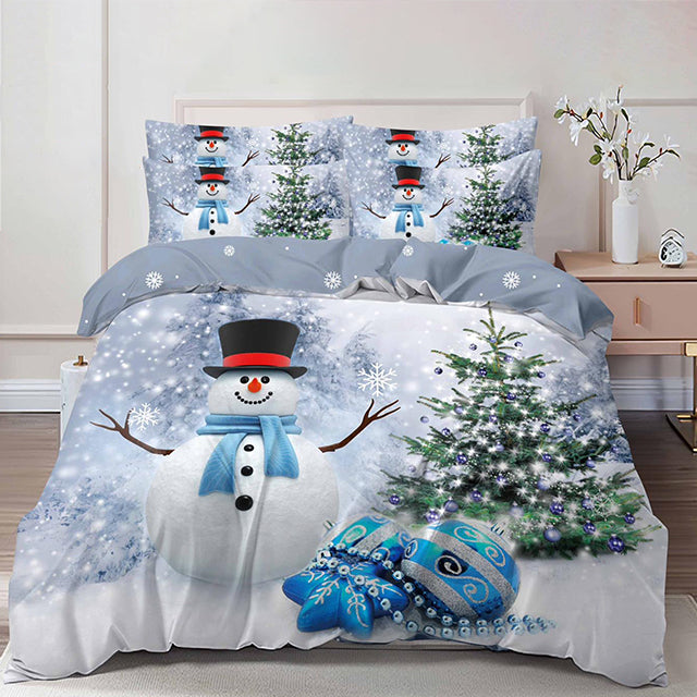 Коледно спално бельо от 100% памук 6 части – сив цвят със снежен човек